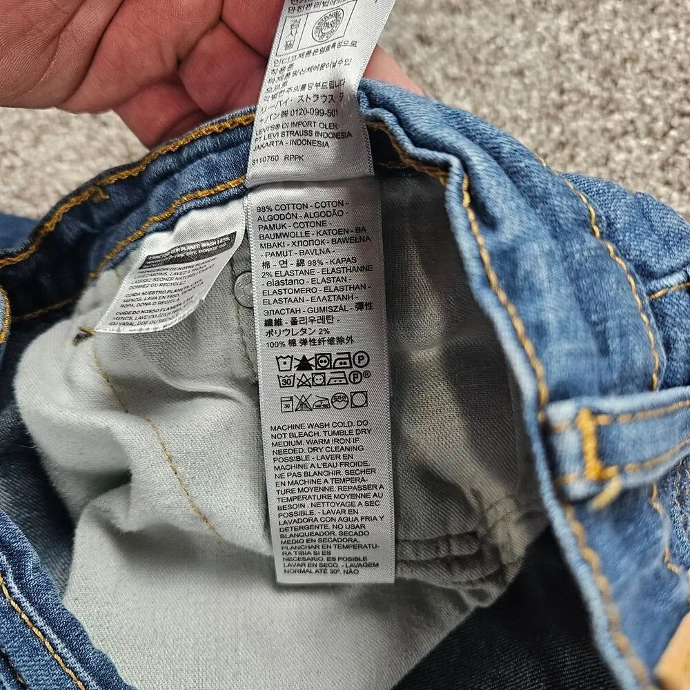 Levis 505 Jeans Mens 33x27 Blue Denim Regular Straight Stretch Distressed Grunge